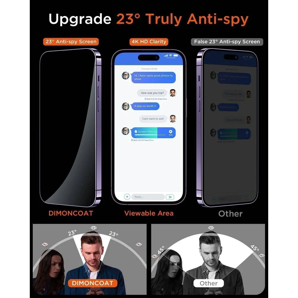 DIMONCOAT 4-PACK TOP 9H+ Glass for iPhone‎ 14 Pro Max Privacy Screen Protector